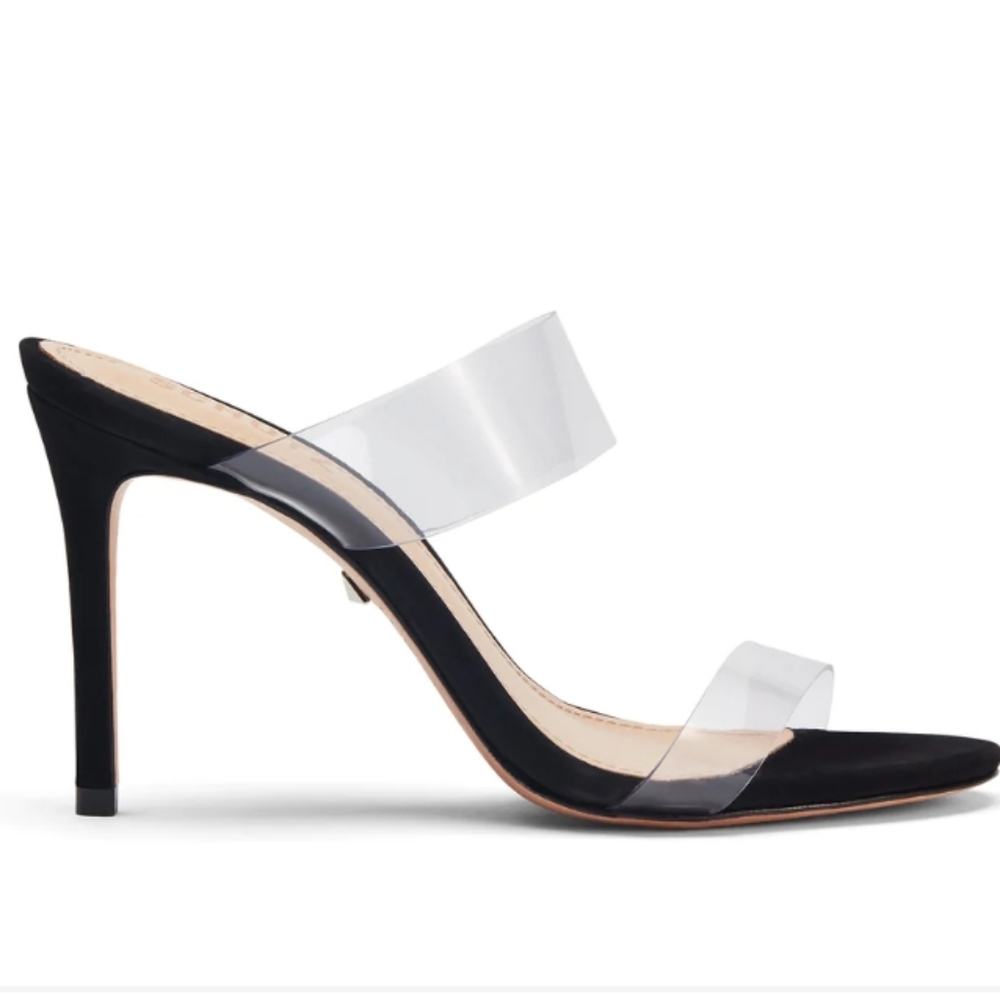 Schutz Ariella Clear Strap Slide Sandals Black 7 - Picture 1 of 6